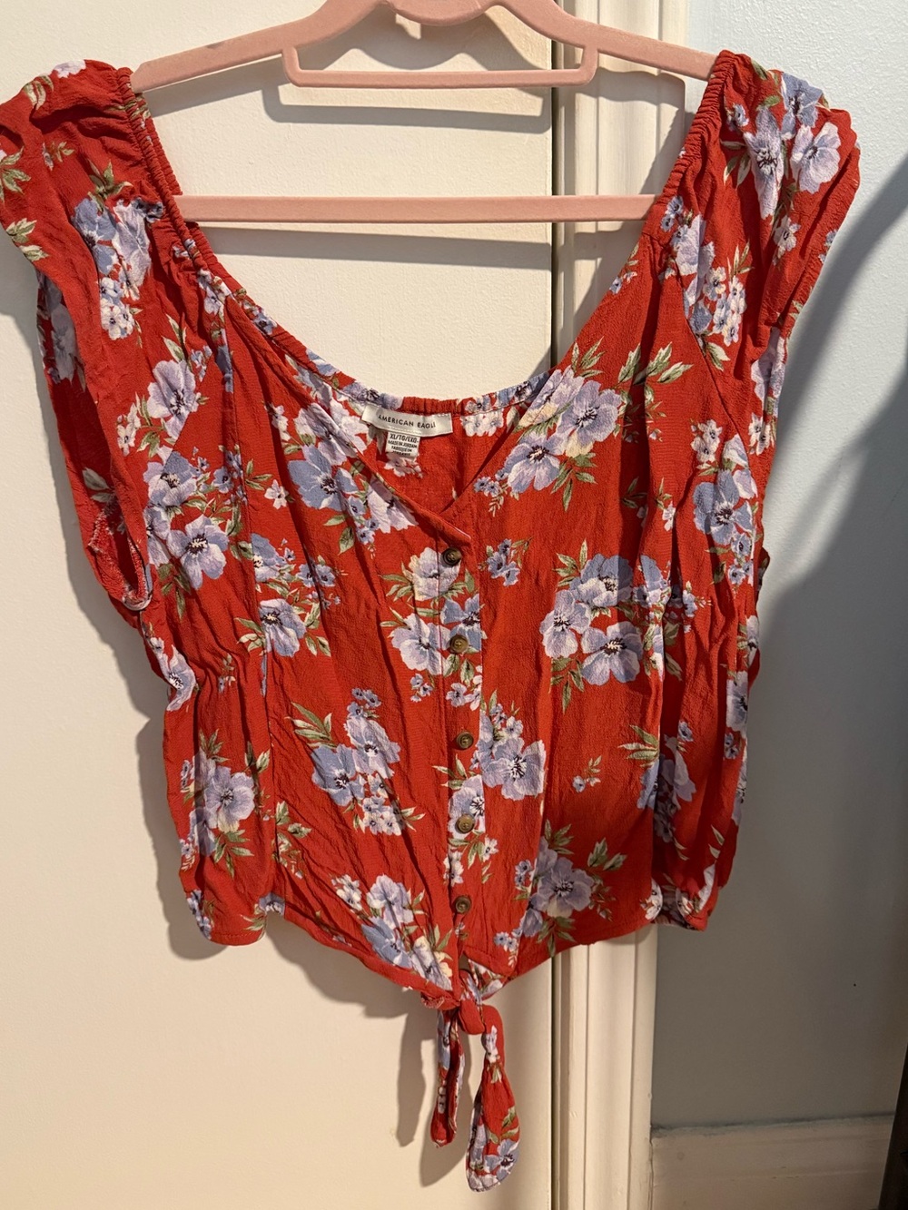 American Eagle Outfitters Floral Tie-Hem Crop Top